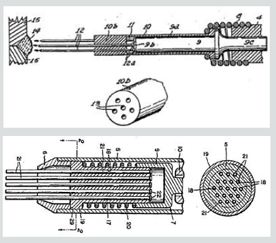 Sectional view through tools with freely movable strikers for surface impact treatment
